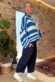 Made in Italy Big Softie Stripe Shortie Knit Cyan